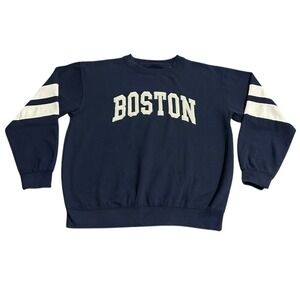 New York Popular Boston‎ Sweatshirt Navy Blue Large Preppy Academic Old Money